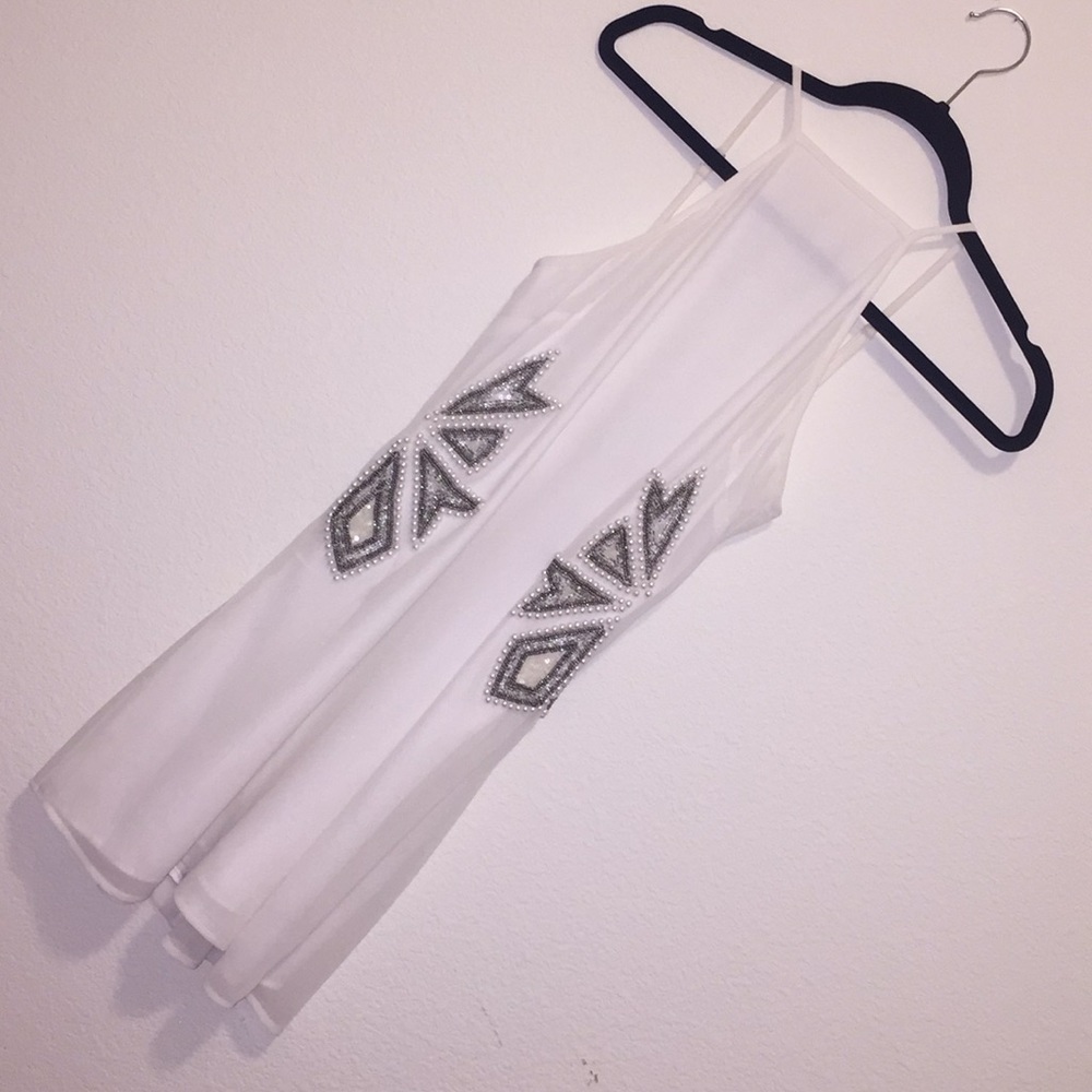Thigh Length Beaded White Dress